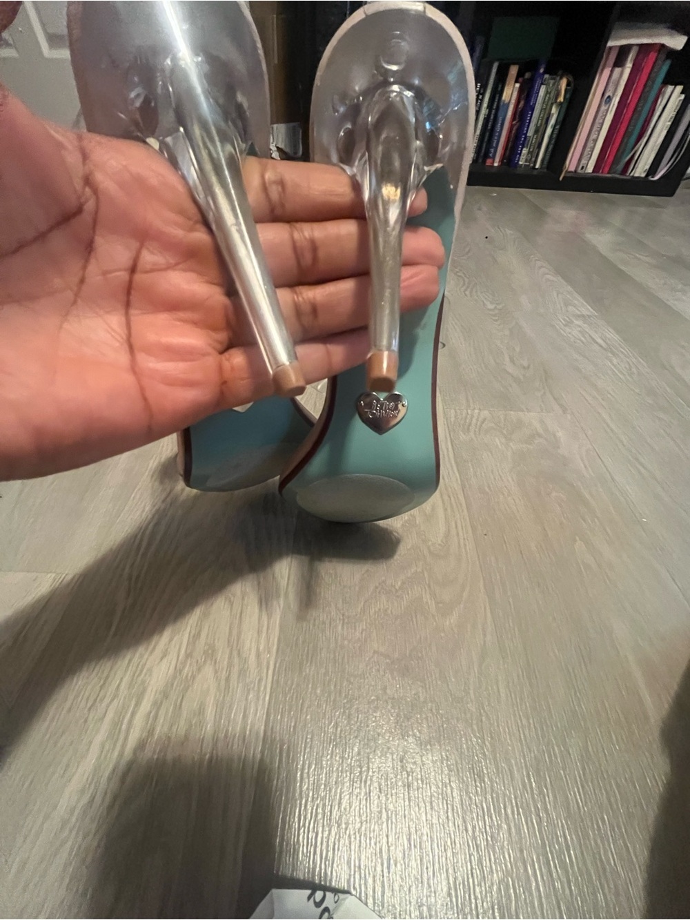 Betsey Johnson Clear Heels with Blue Teardrop Crystal Embellishments - Picture 6 of 7